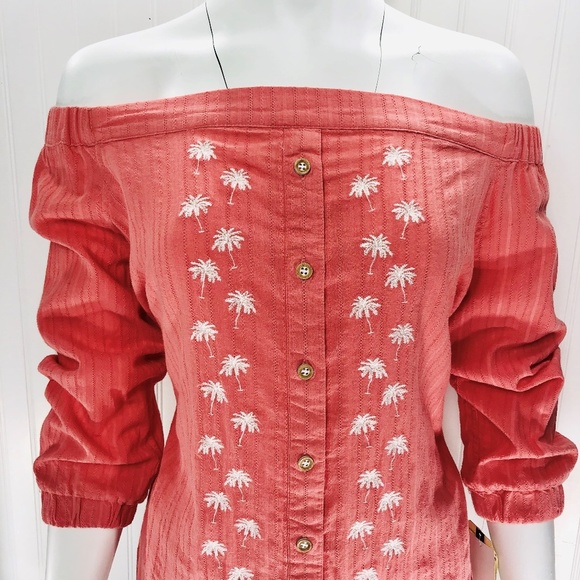 Tropical Palm Tree Peach Small Democracy Top Shirt - Picture 3 of 8
